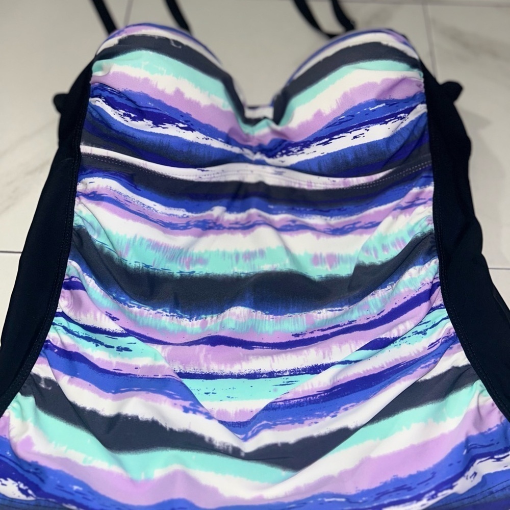 Striped Multicolor Swimsuit Top Size Large - Picture 2 of 9